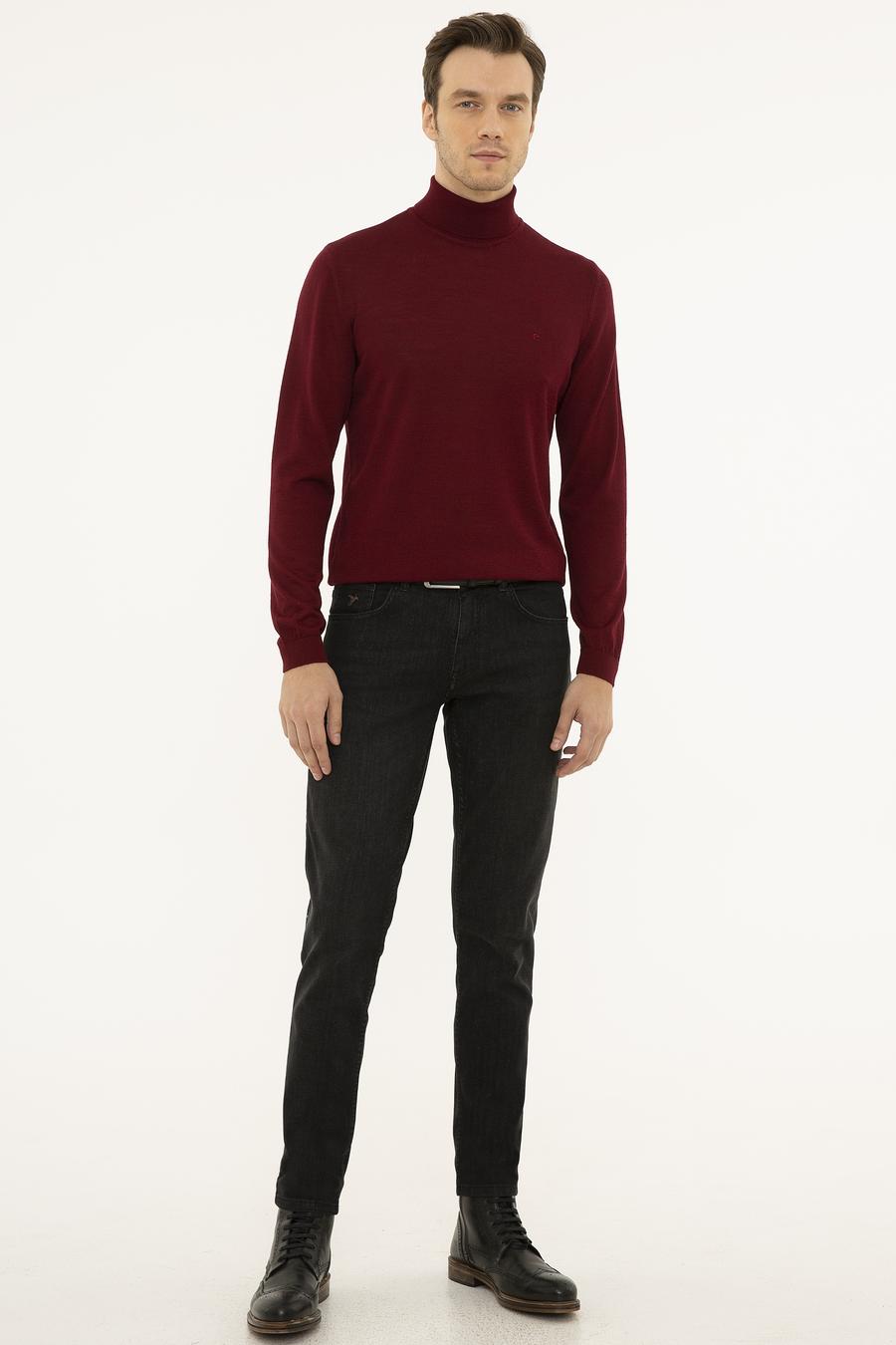Bordo Slim Fit Balıkçı Yaka Basic Triko Kazak - 50227794059