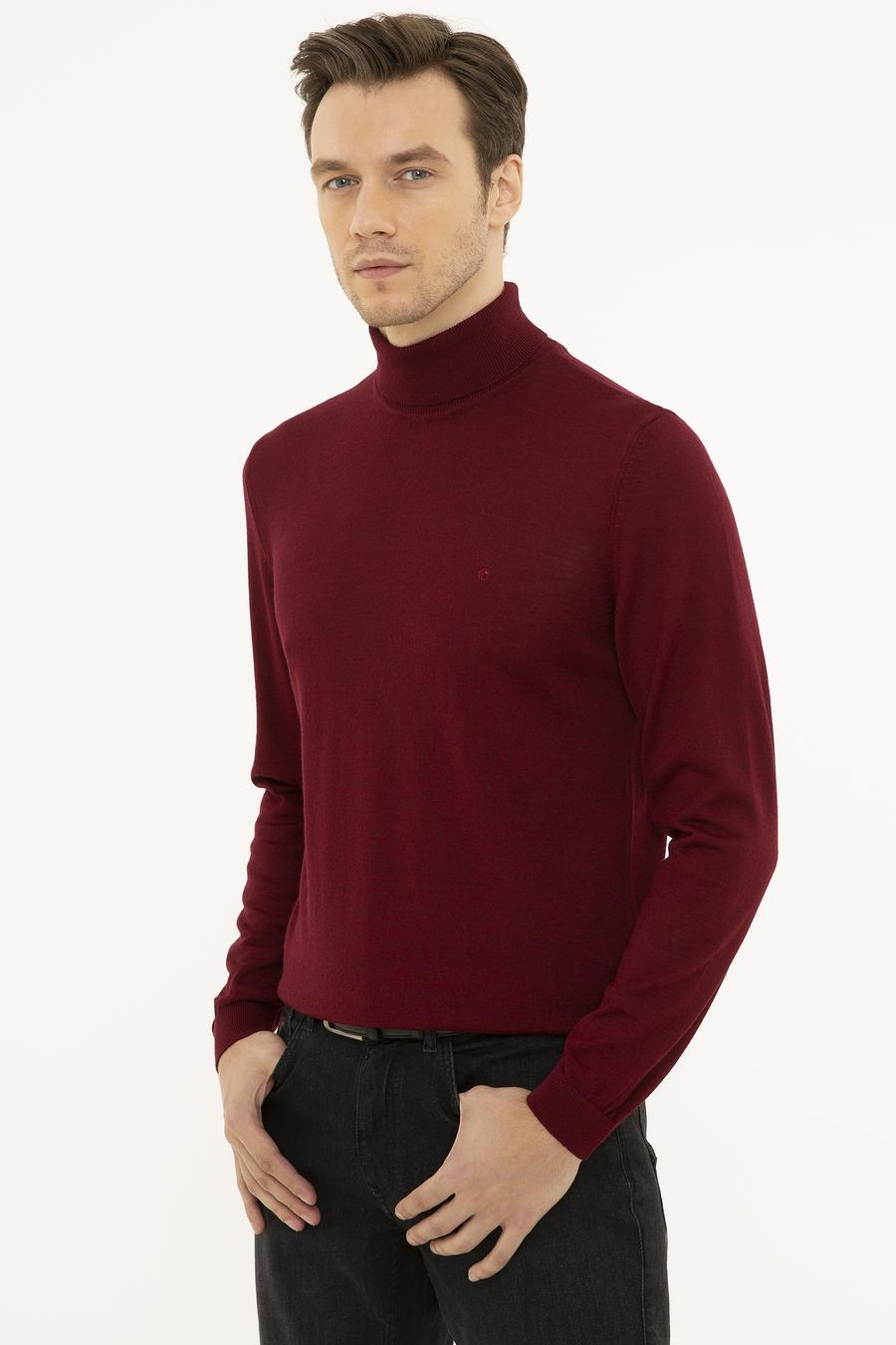 Bordo Slim Fit Balıkçı Yaka Basic Triko Kazak - 50227794059