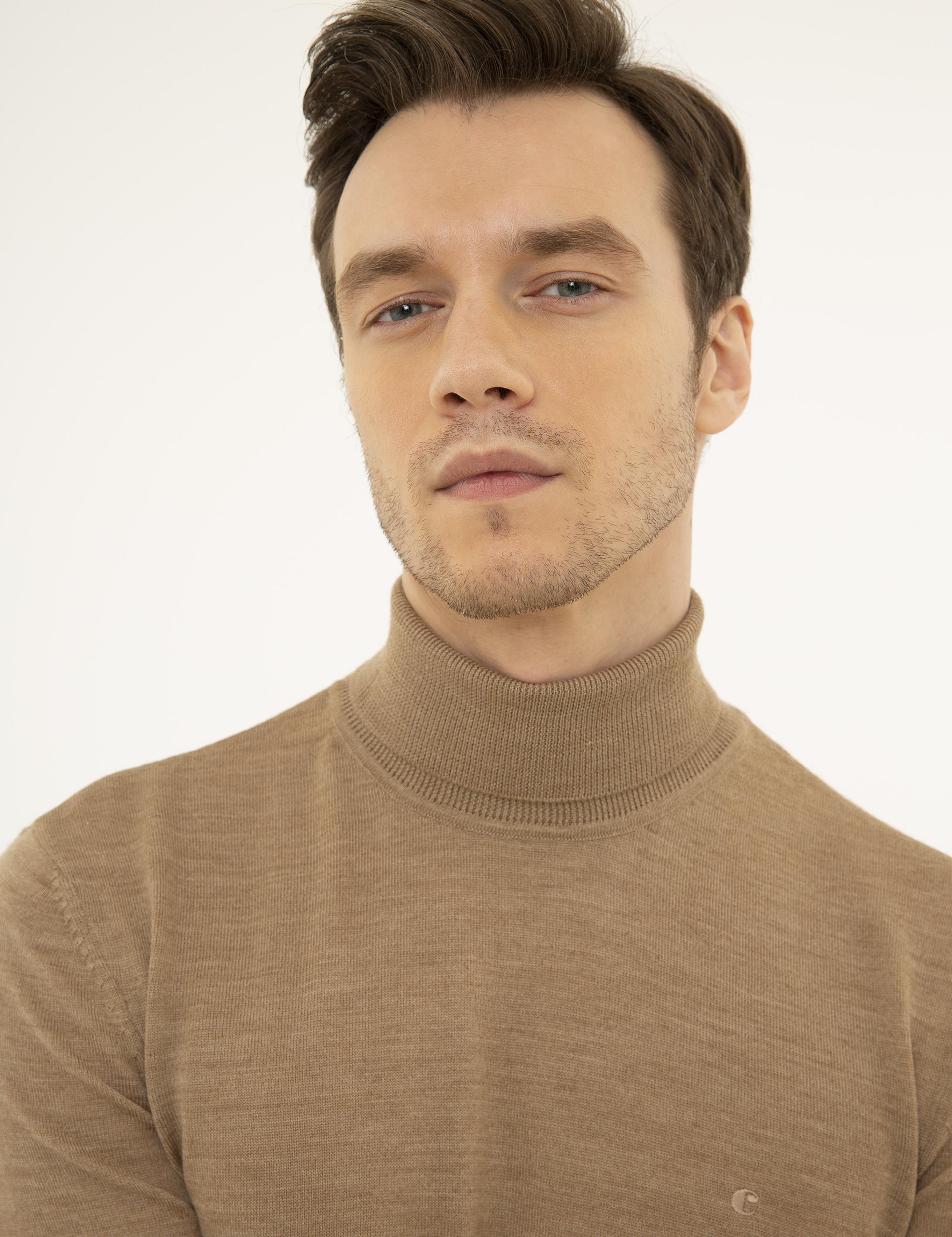 Camel Slim Fit Balıkçı Yaka Basic Triko Kazak - 50227794064
