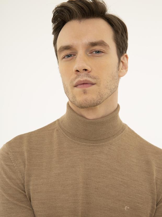 Camel Slim Fit Balıkçı Yaka Basic Triko Kazak