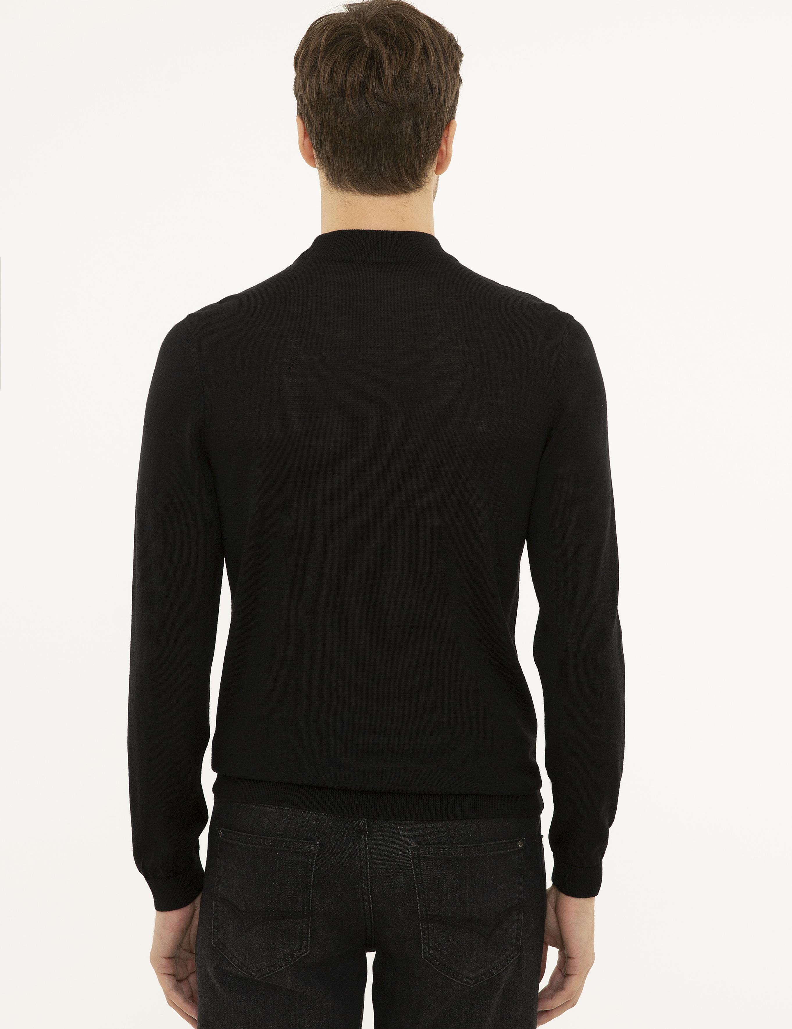 Siyah Slim Fit Çeyrek Balıkçı Yaka Basic Triko Kazak - 50227576001
