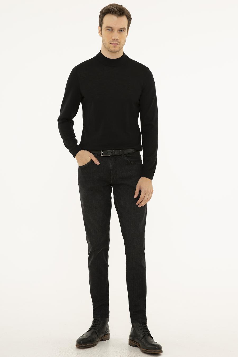 Siyah Slim Fit Çeyrek Balıkçı Yaka Basic Triko Kazak - 50227576001