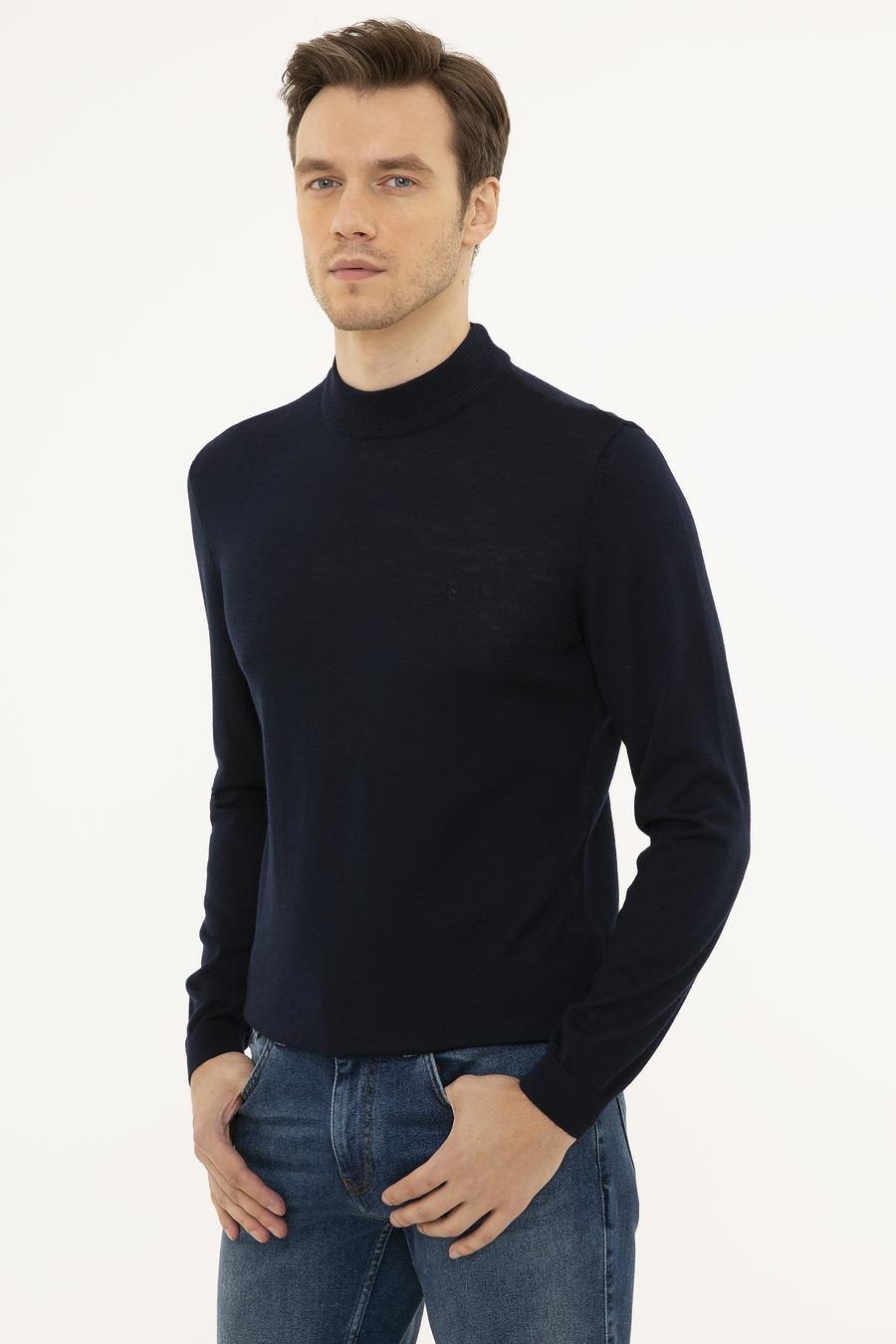 Lacivert Slim Fit Çeyrek Balıkçı Yaka Basic Triko Kazak - 50227576012