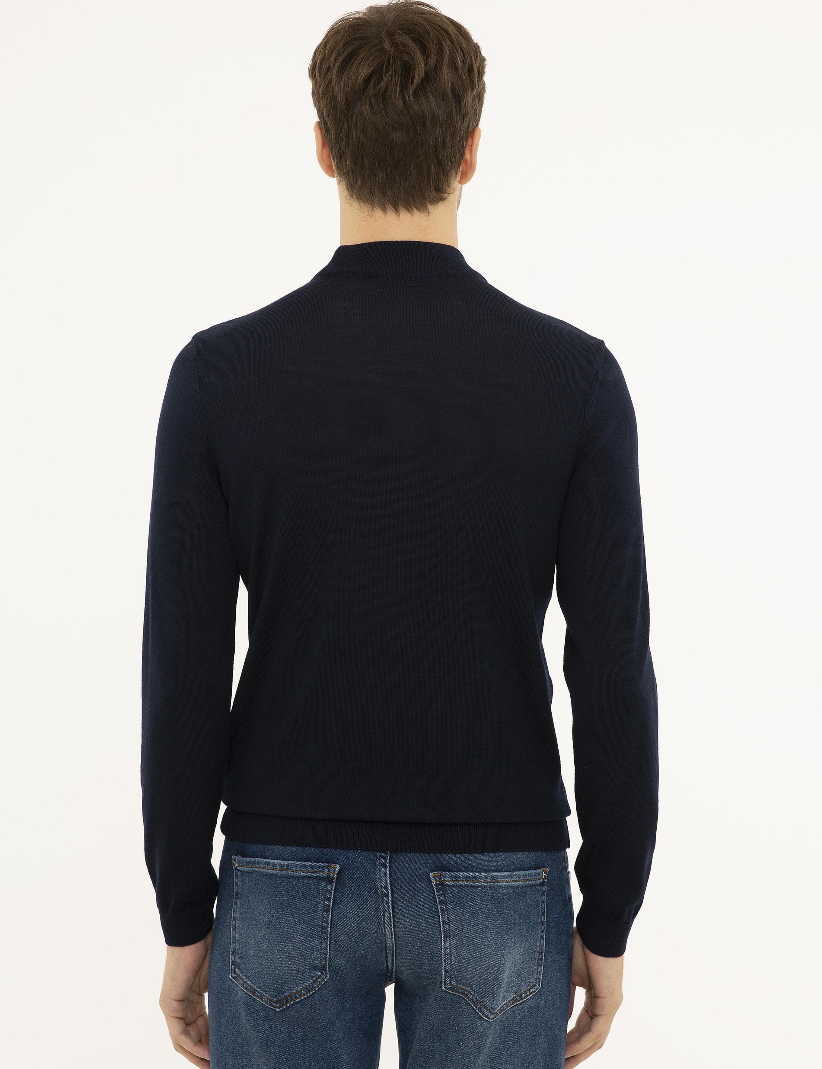 Lacivert Slim Fit Çeyrek Balıkçı Yaka Basic Triko Kazak - 50227576012