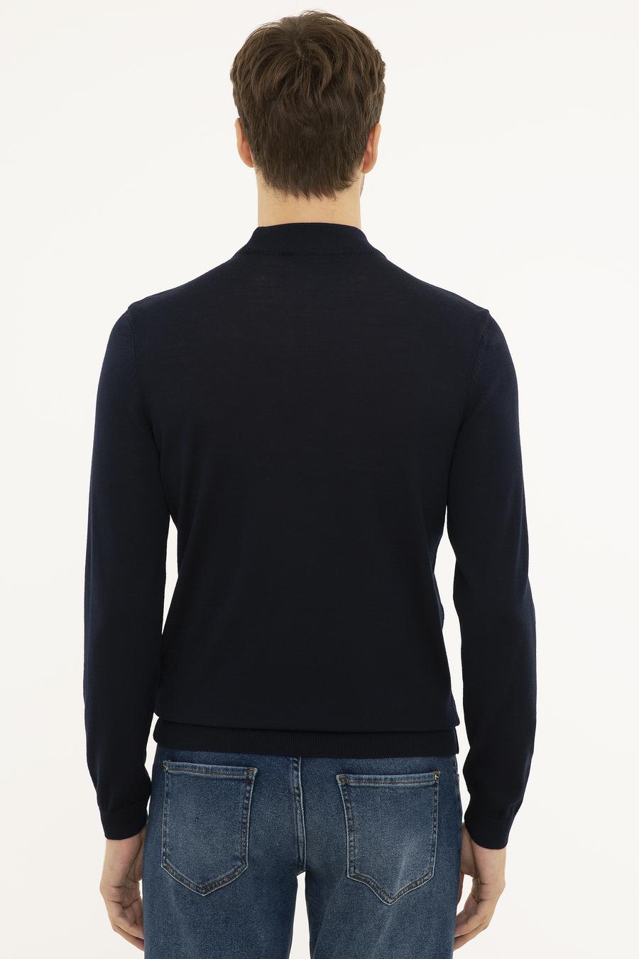 Lacivert Slim Fit Çeyrek Balıkçı Yaka Basic Triko Kazak - 50227576012