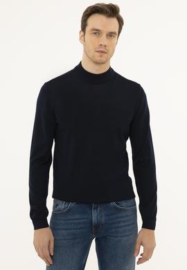 Lacivert Slim Fit Çeyrek Balıkçı Yaka Basic Triko Kazak
