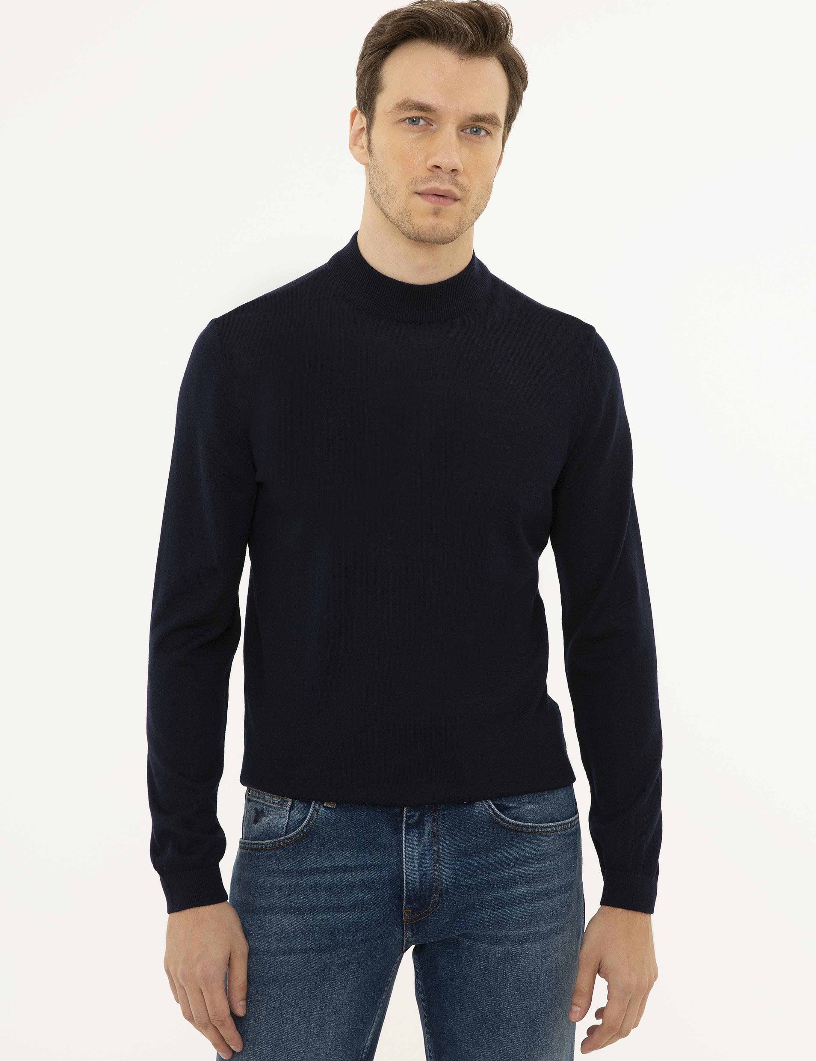 Lacivert Slim Fit Çeyrek Balıkçı Yaka Basic Triko Kazak - 50227576012