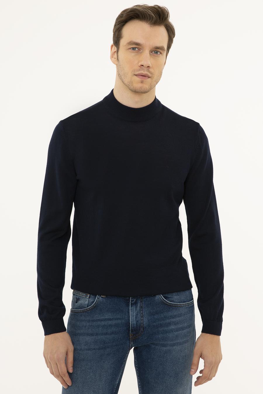 Lacivert Slim Fit Çeyrek Balıkçı Yaka Basic Triko Kazak - 50227576012