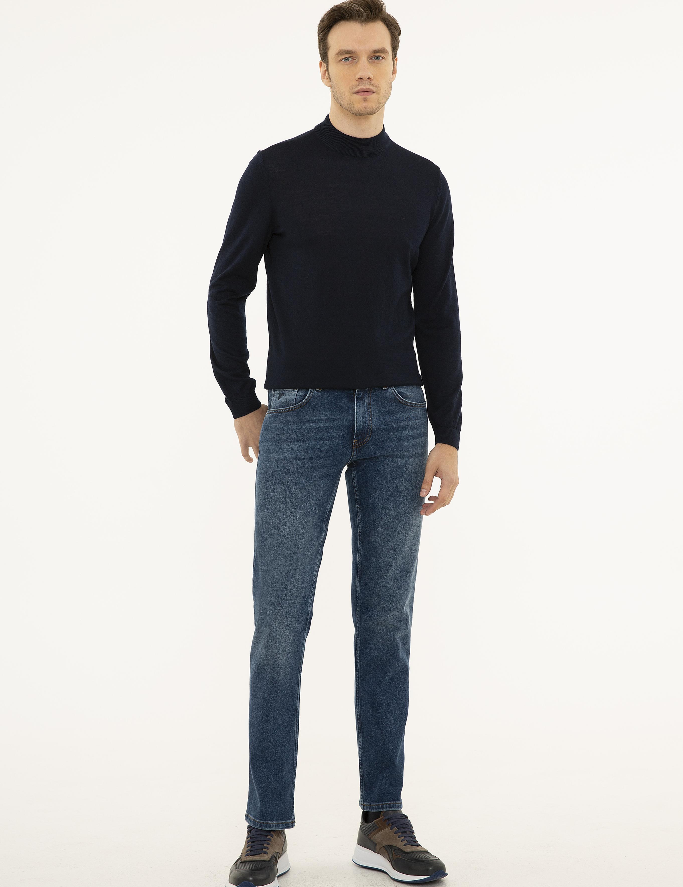 Lacivert Slim Fit Çeyrek Balıkçı Yaka Basic Triko Kazak - 50227576012