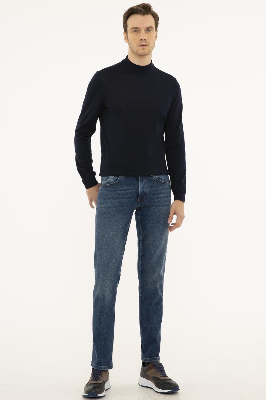 Lacivert Slim Fit Çeyrek Balıkçı Yaka Basic Triko Kazak - 50227576012