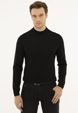 Siyah Slim Fit Çeyrek Balıkçı Yaka Basic Triko Kazak