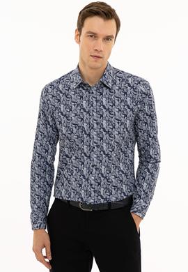 Lacivert Slim Fit Uzun Kollu Gömlek