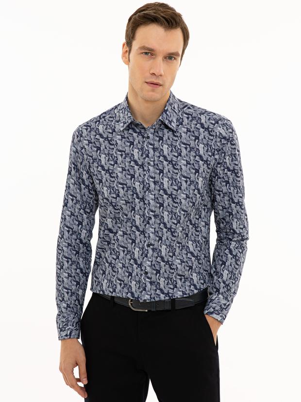 Lacivert Slim Fit Uzun Kollu Gömlek