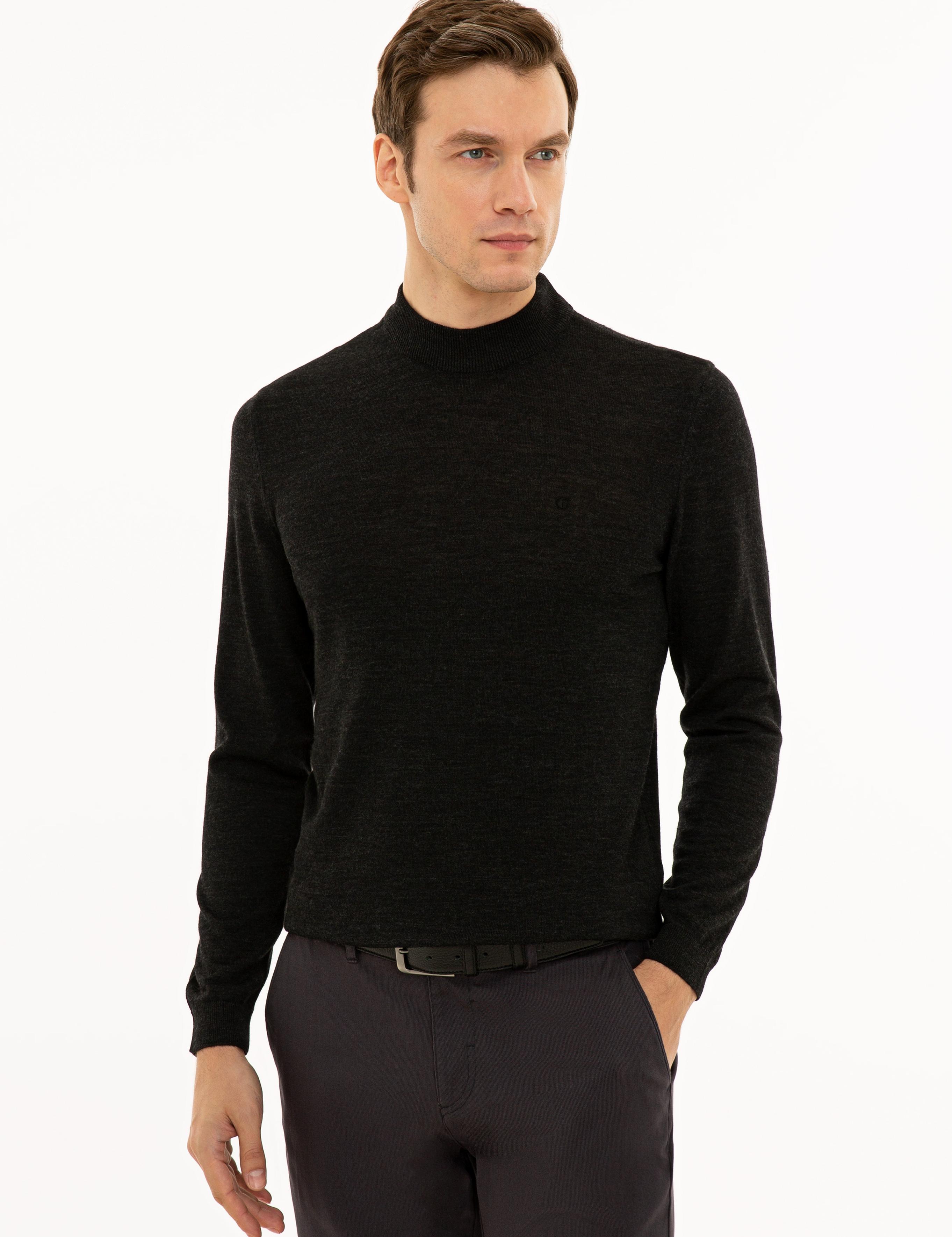 Antrasit Slim Fit Çeyrek Balıkçı Yaka Basic Triko Kazak - 50227576025