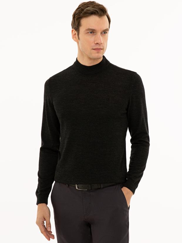 Antrasit Slim Fit Çeyrek Balıkçı Yaka Basic Triko Kazak
