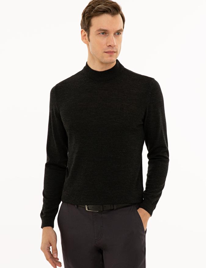 Antrasit Slim Fit Çeyrek Balıkçı Yaka Basic Triko Kazak