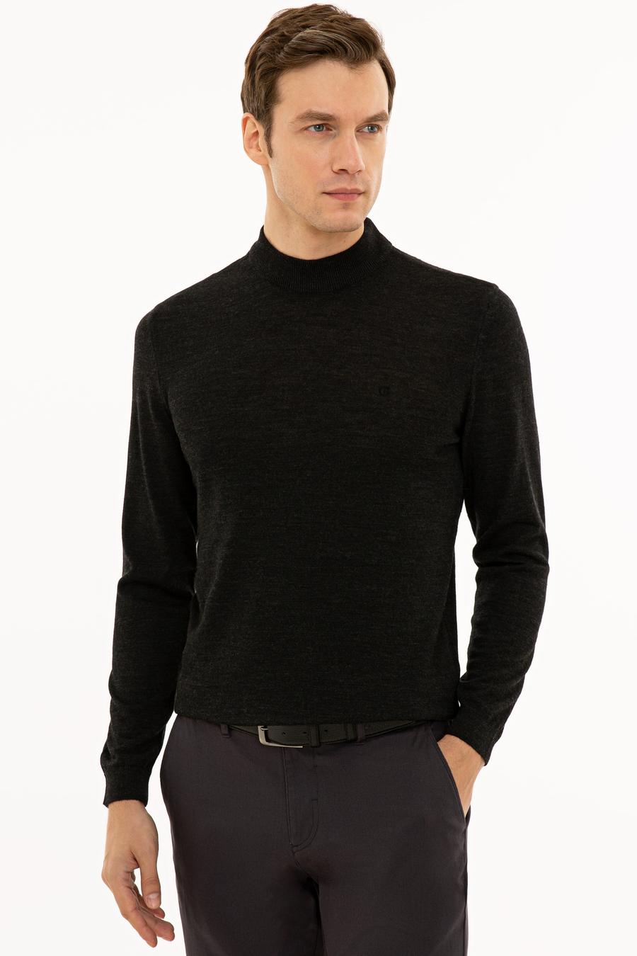 Antrasit Slim Fit Çeyrek Balıkçı Yaka Basic Triko Kazak - 50227576025