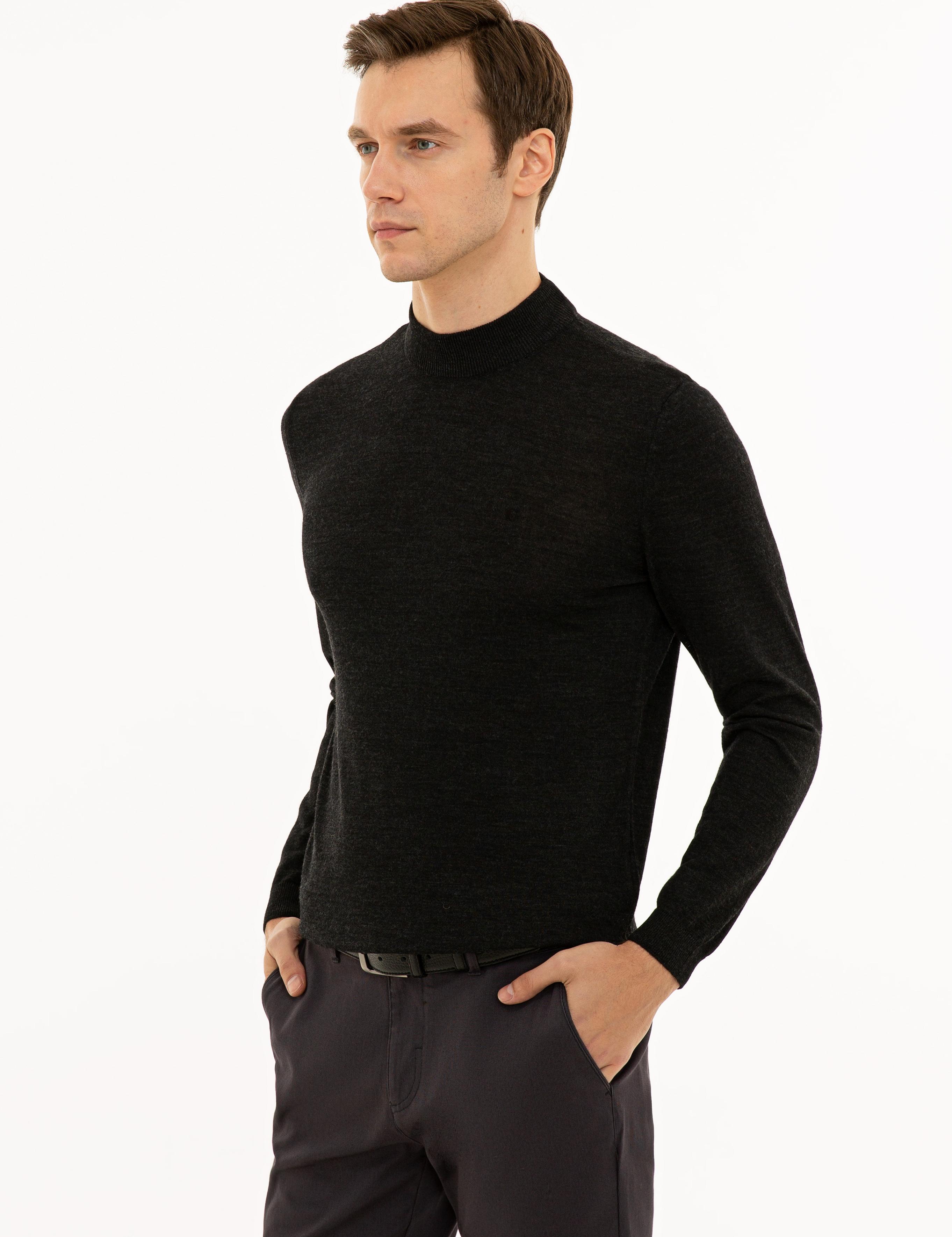 Antrasit Slim Fit Çeyrek Balıkçı Yaka Basic Triko Kazak - 50227576025