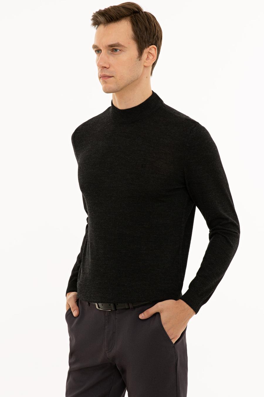 Antrasit Slim Fit Çeyrek Balıkçı Yaka Basic Triko Kazak - 50227576025