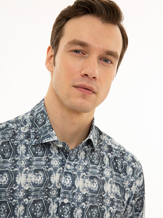İndigo Slim Fit Uzun Kollu Gömlek