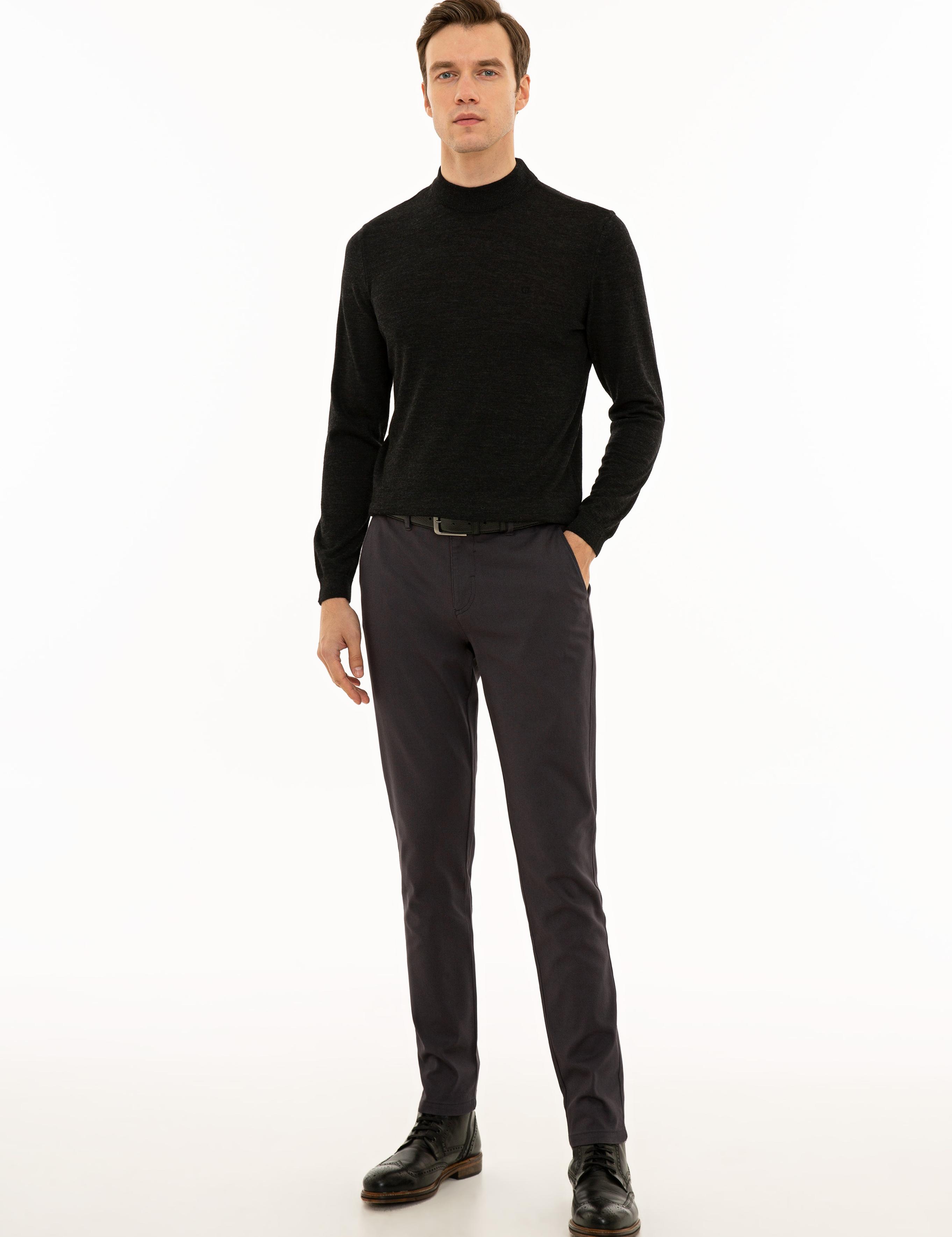 Antrasit Slim Fit Çeyrek Balıkçı Yaka Basic Triko Kazak - 50227576025