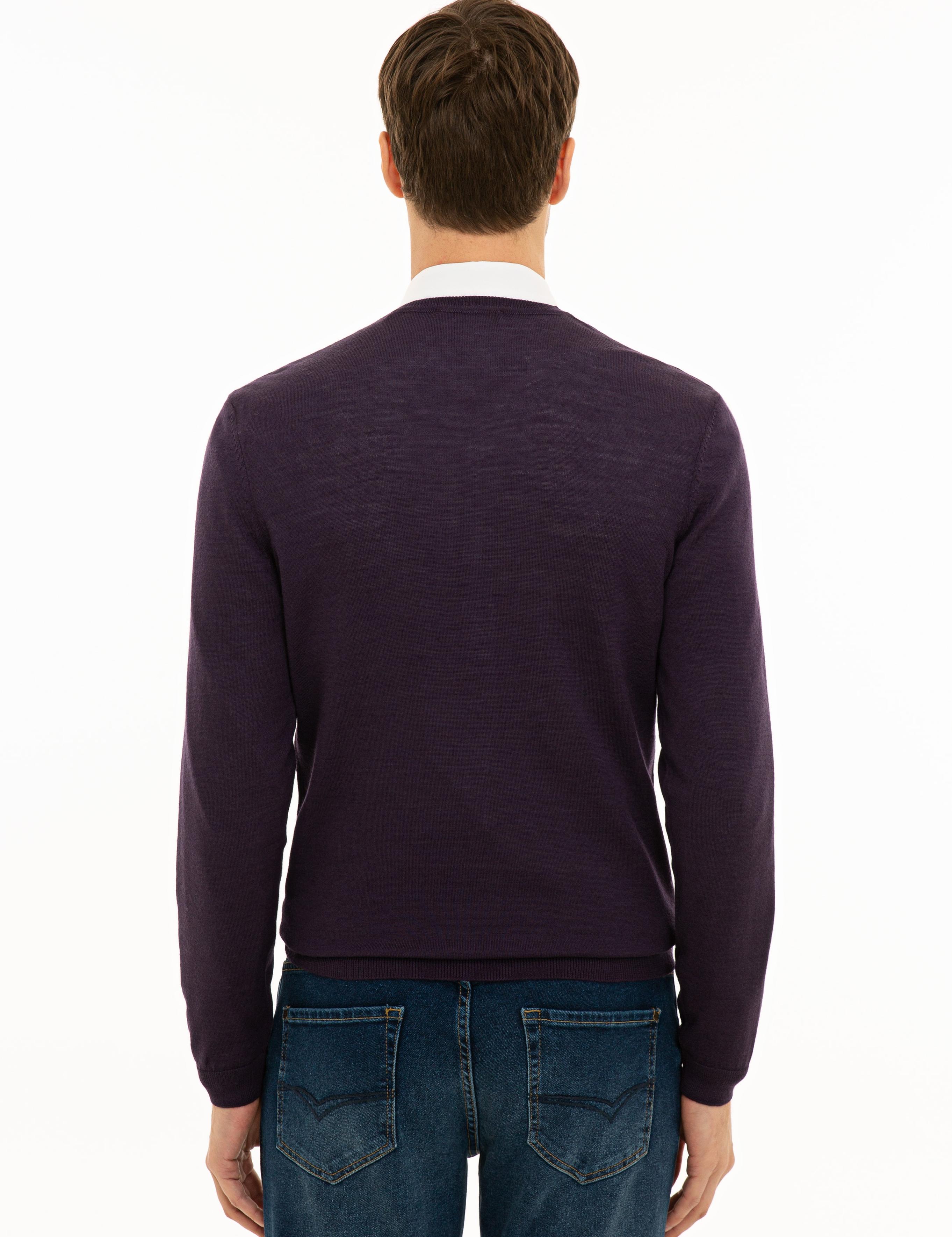Mor Slim Fit V Yaka Basic Triko Kazak - 50229755111