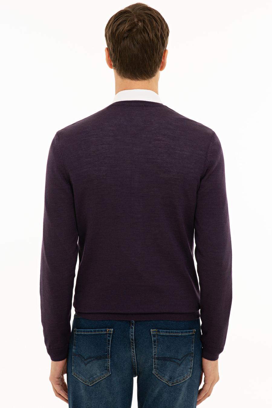 Mor Slim Fit V Yaka Basic Triko Kazak - 50229755111