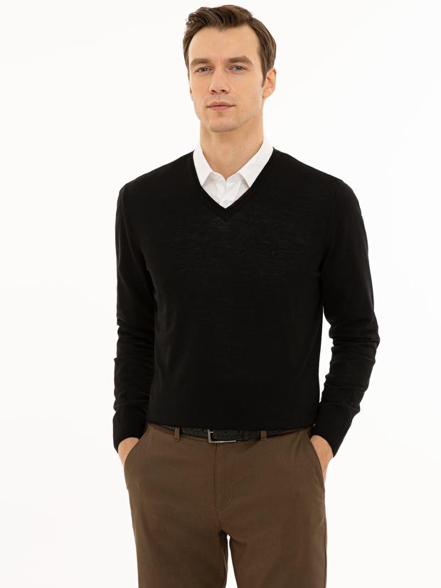 Siyah Slim Fit Basic Triko Kazak