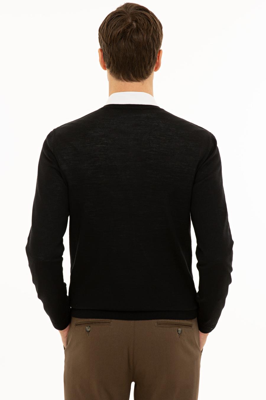 Siyah Slim Fit V Yaka Basic Triko Kazak - 50229755005