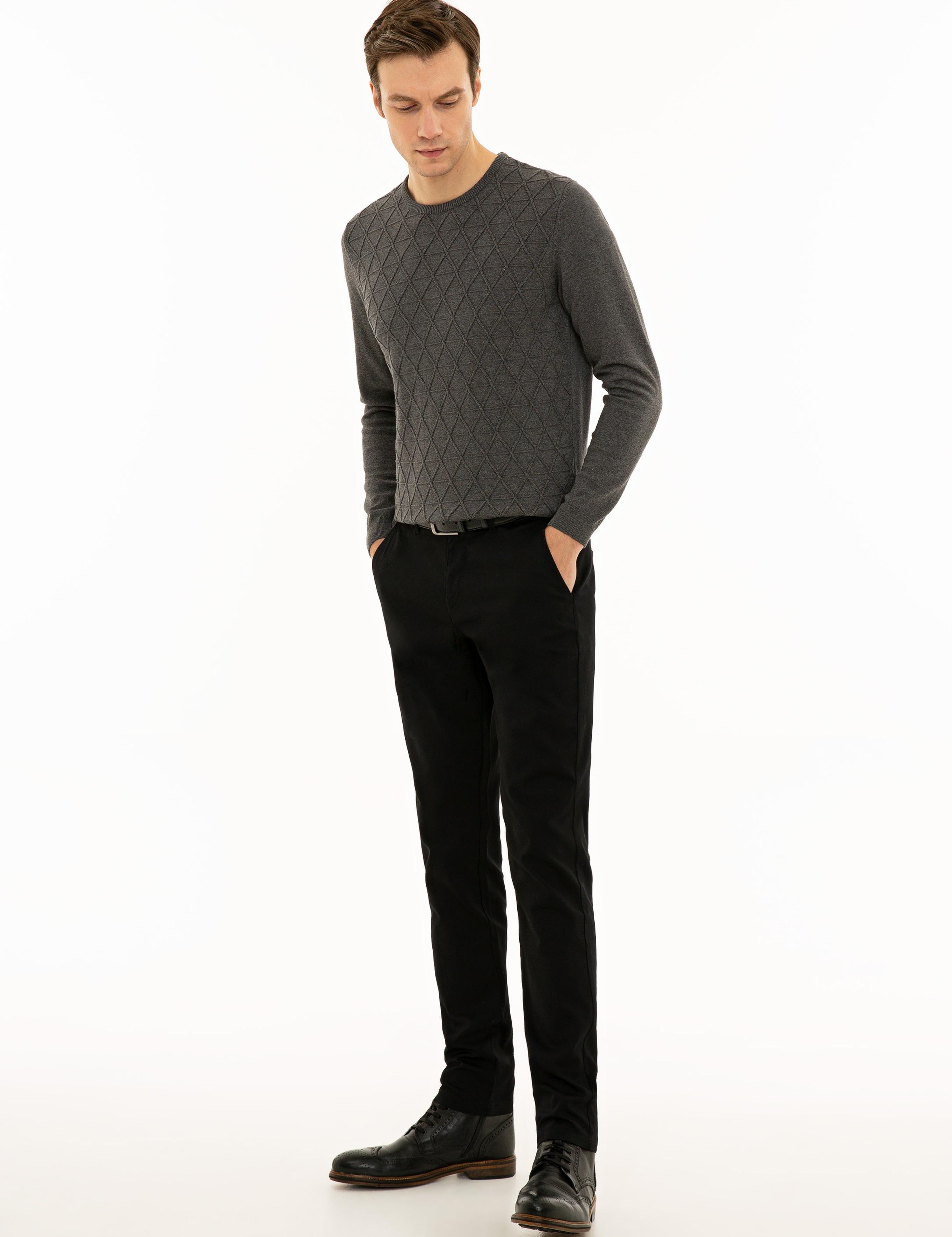 Siyah Slim Fit Kanvas Pantolon - 50233808052
