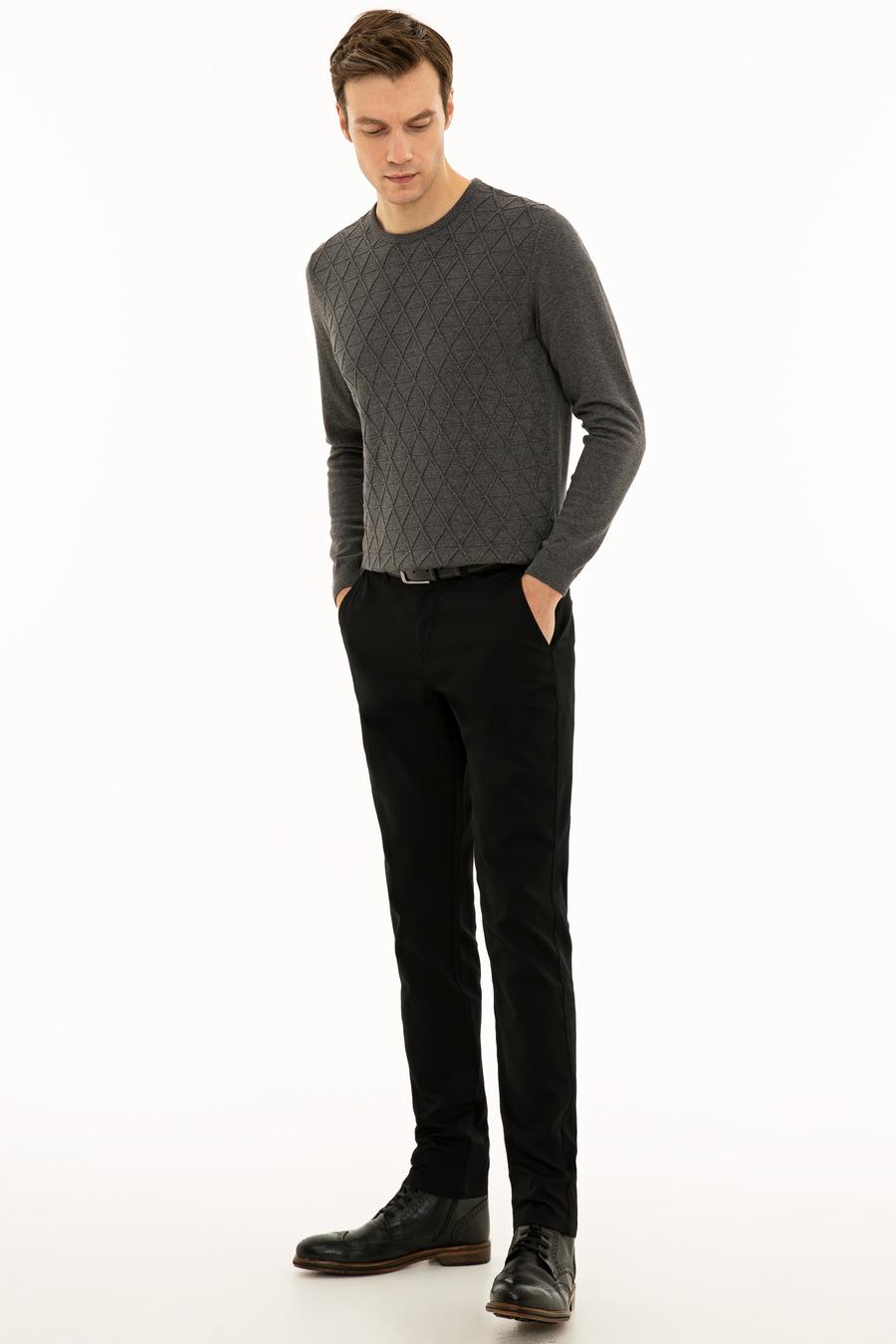 Siyah Slim Fit Kanvas Pantolon - 50233808052