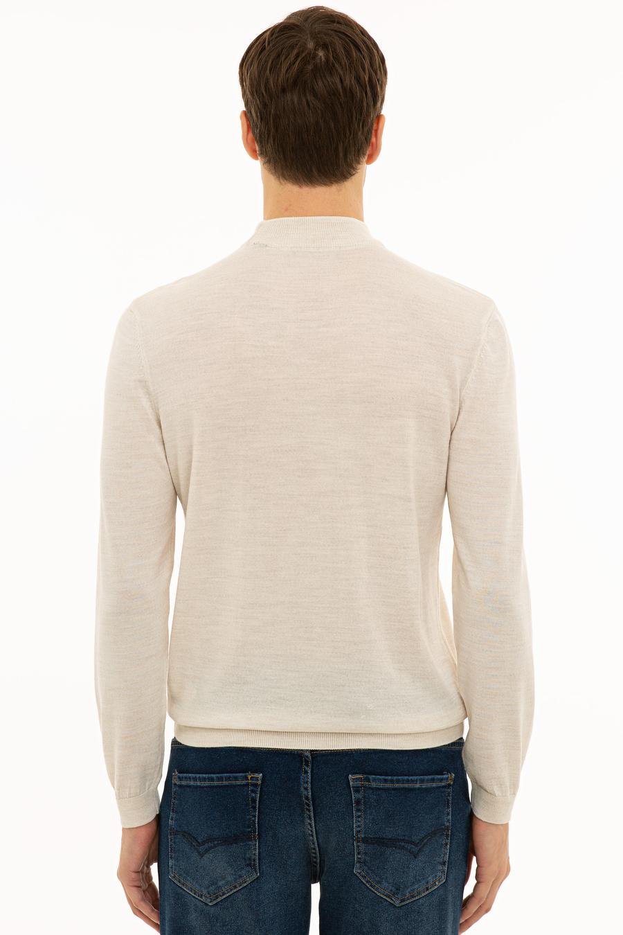 Bej Slim Fit Çeyrek Balıkçı Yaka Basic Triko Kazak - 50227576035