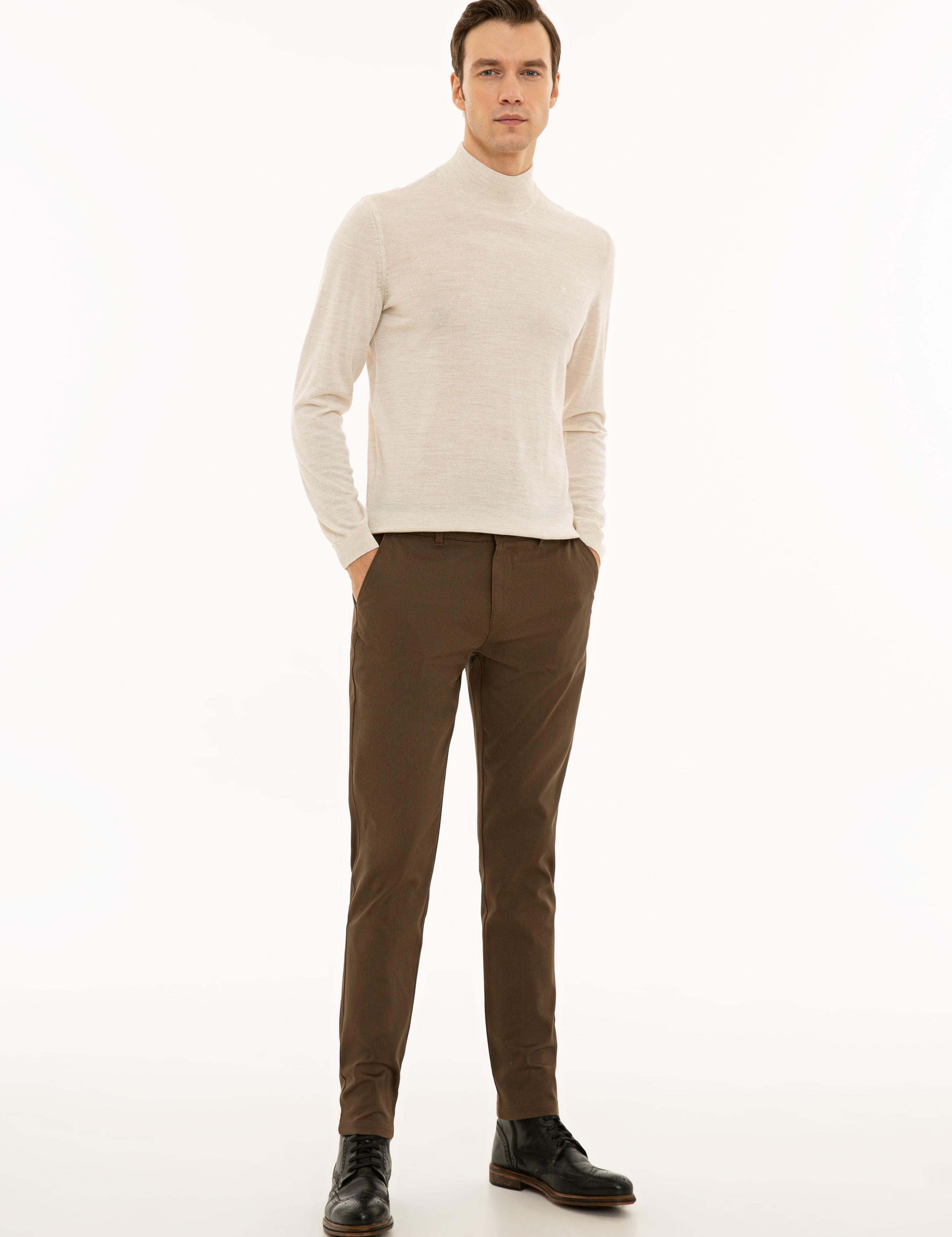 Bej Slim Fit Yarım Balıkçı Basic Triko Kazak - 50229754049