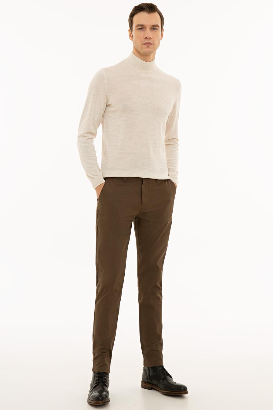 Bej Slim Fit Yarım Balıkçı Basic Triko Kazak - 50229754049