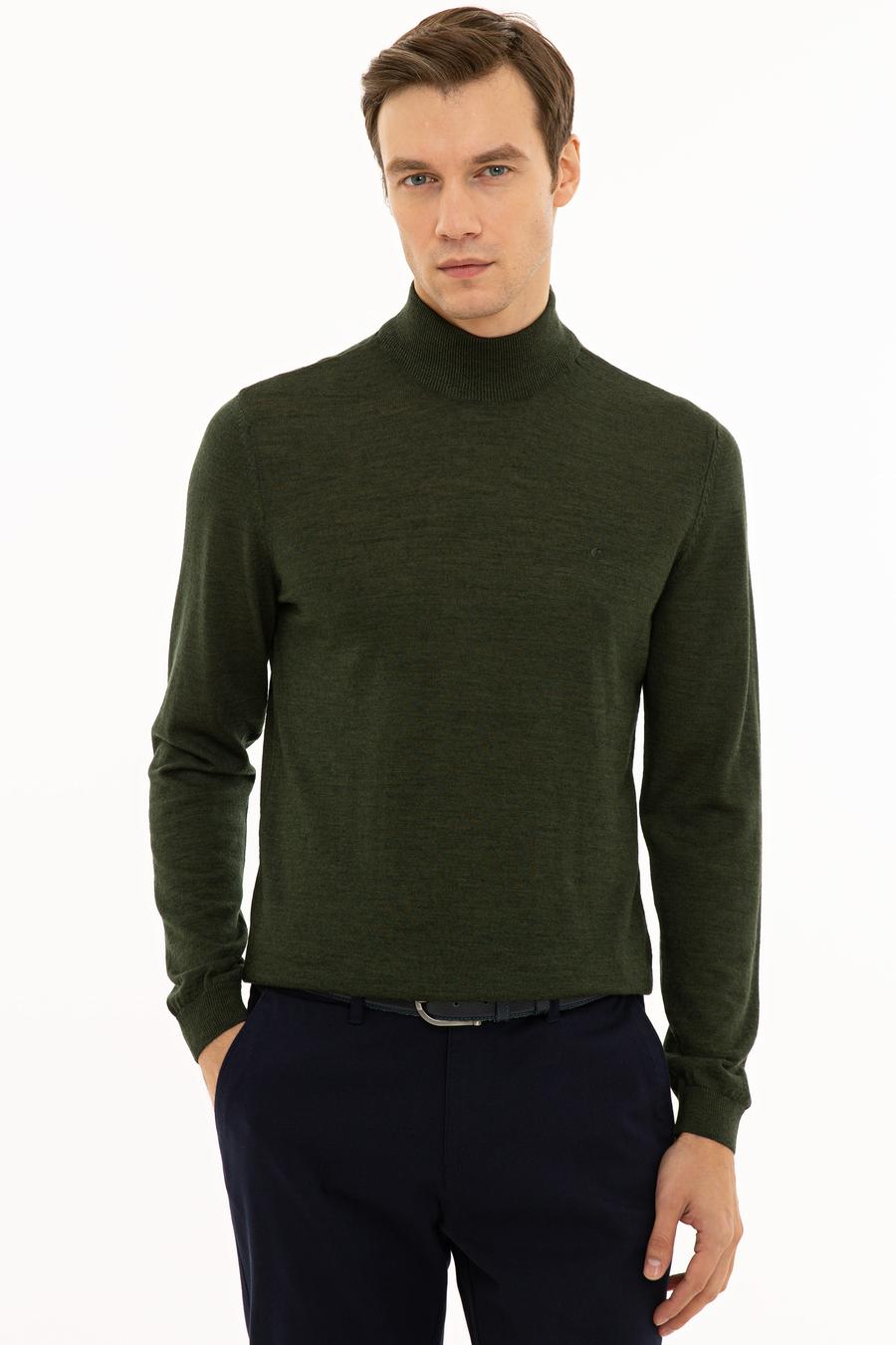 Haki Slim Fit Yarım Balıkçı Basic Triko Kazak - 50229754081