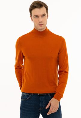 Turuncu Slim Fit Yarım Balıkçı Basic Triko Kazak