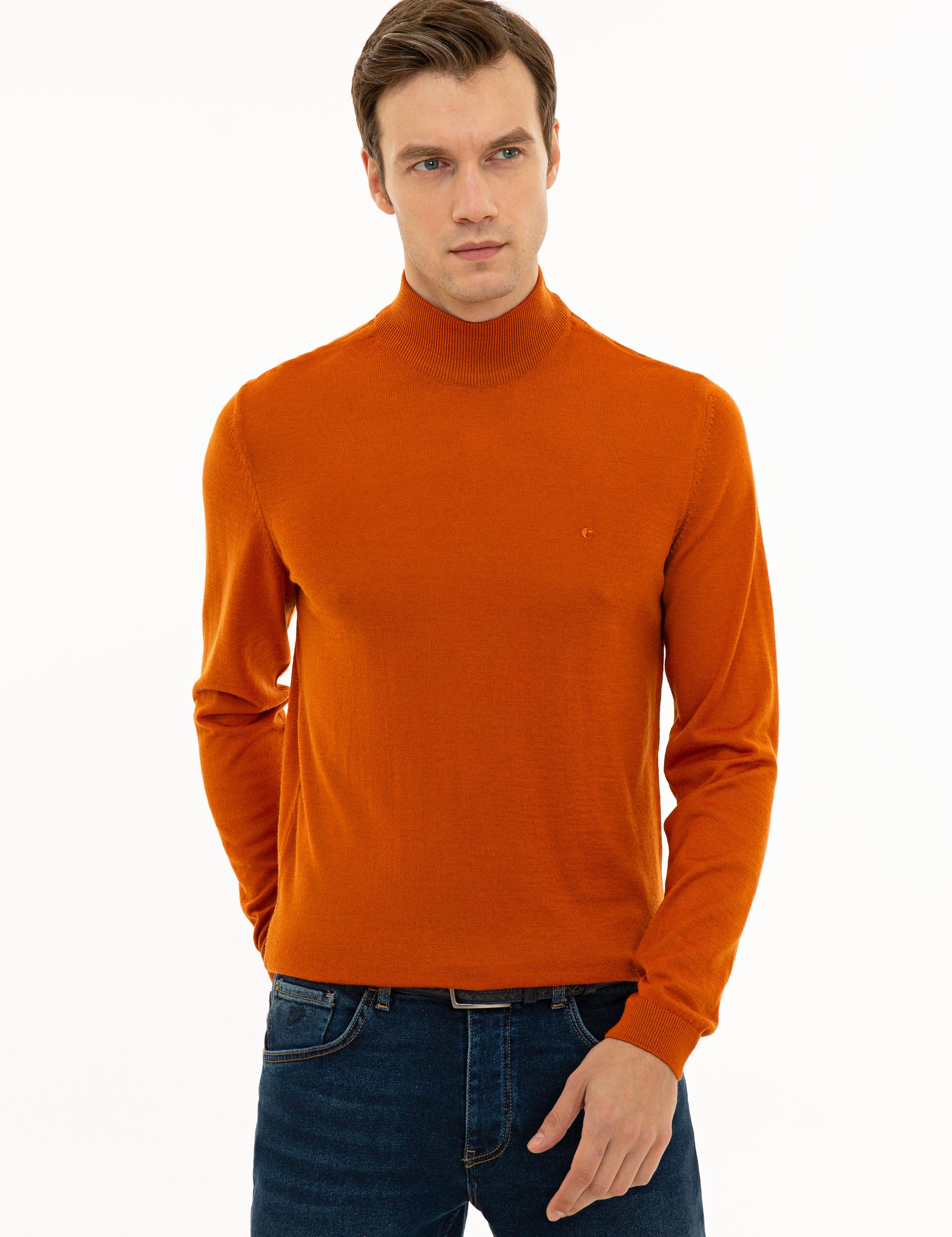 Turuncu Slim Fit Yarım Balıkçı Basic Triko Kazak - 50229754130