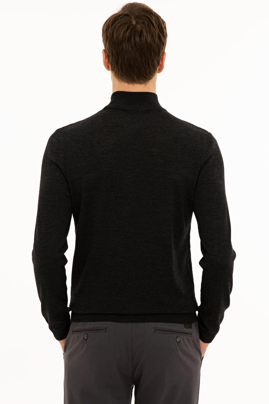 Antrasit Slim Fit Yarım Balıkçı Basic Triko Kazak - 50229754041