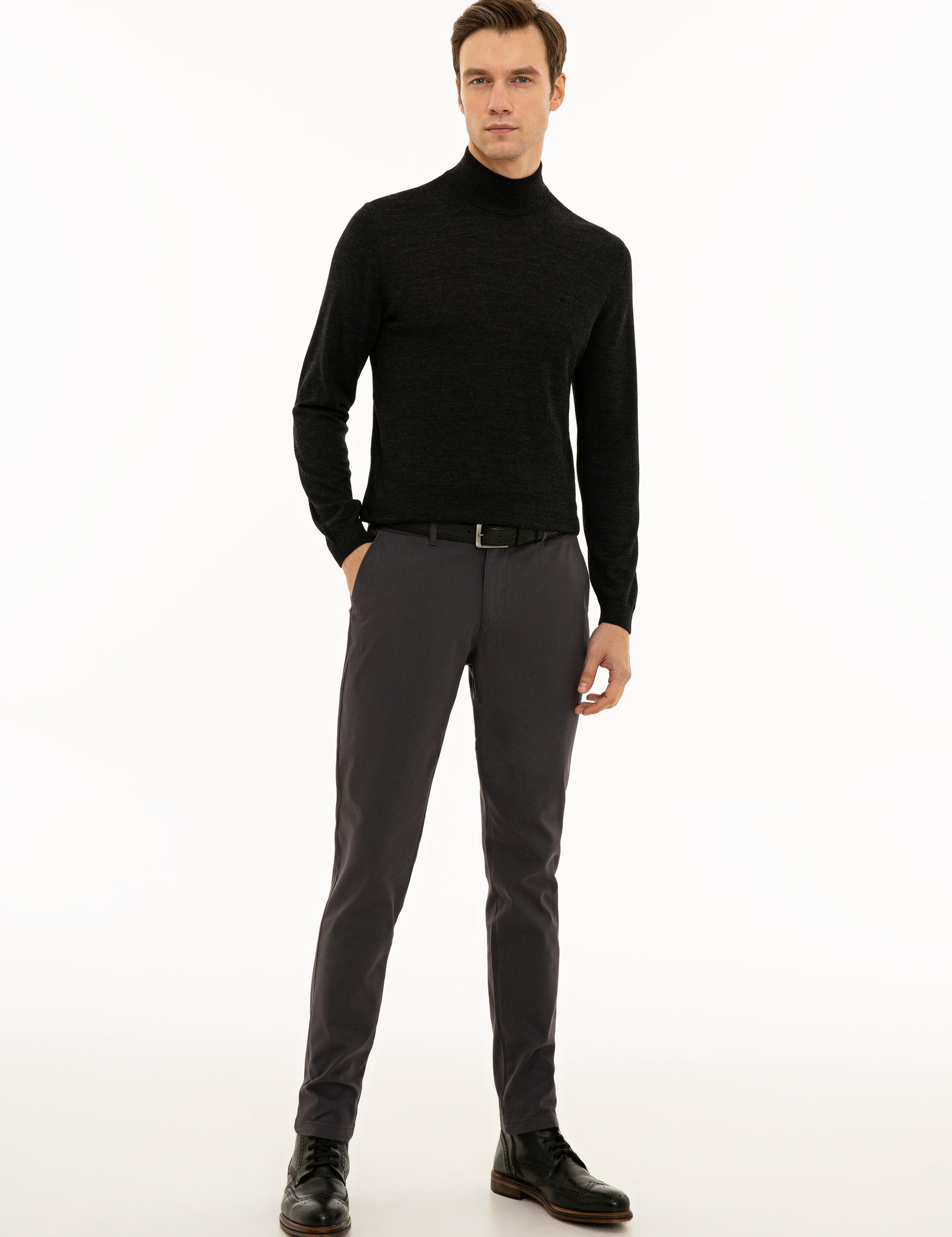 Antrasit Slim Fit Yarım Balıkçı Basic Triko Kazak - 50229754041