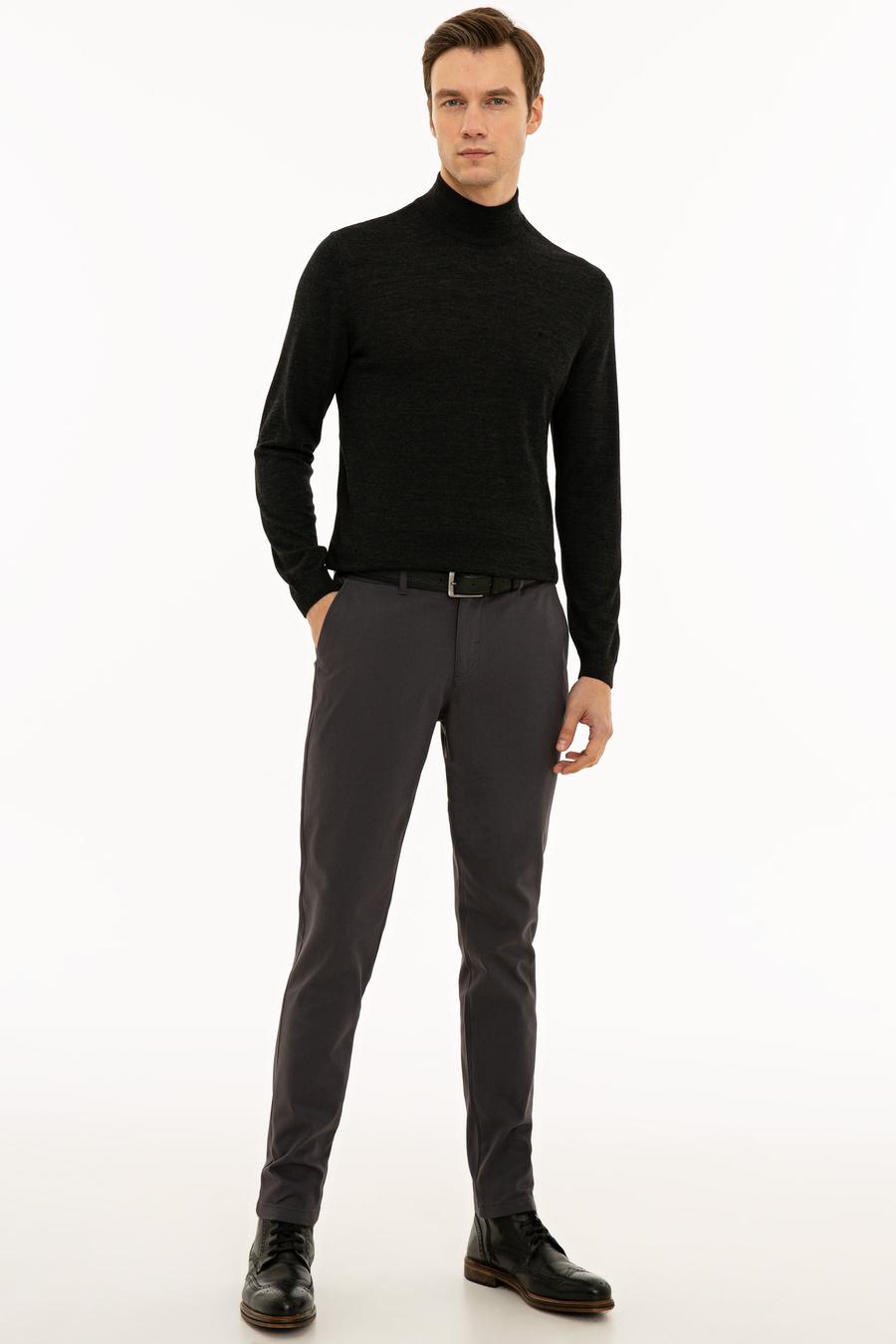 Antrasit Slim Fit Yarım Balıkçı Basic Triko Kazak - 50229754041