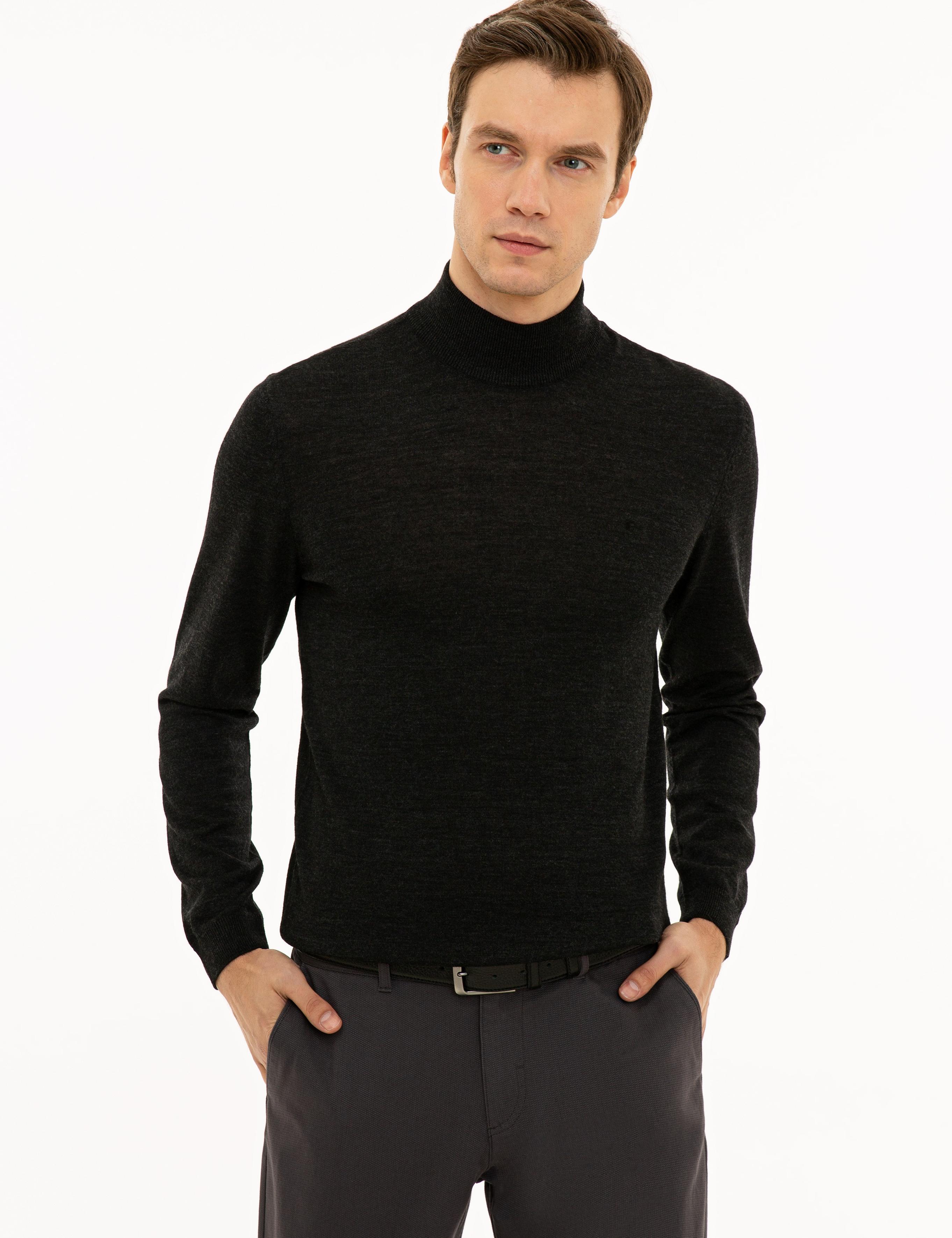 Antrasit Slim Fit Yarım Balıkçı Basic Triko Kazak - 50229754041