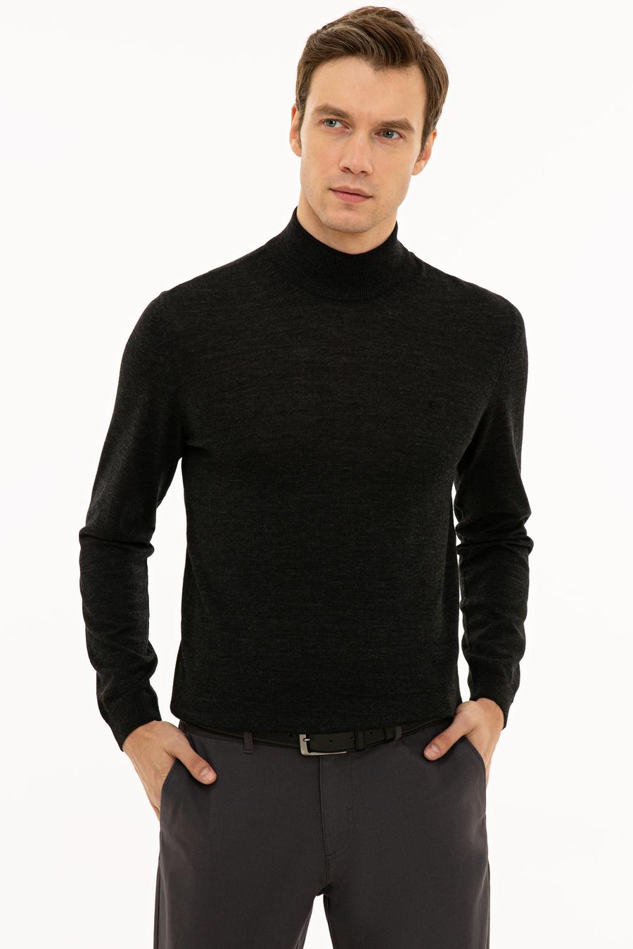 Antrasit Slim Fit Yarım Balıkçı Basic Triko Kazak - 50229754041