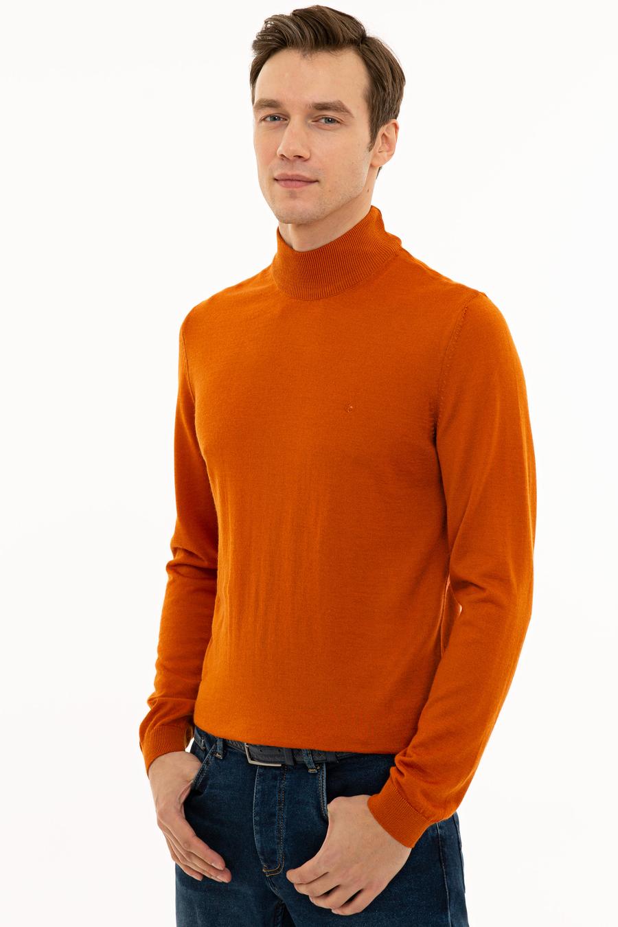 Turuncu Slim Fit Yarım Balıkçı Basic Triko Kazak - 50229754130