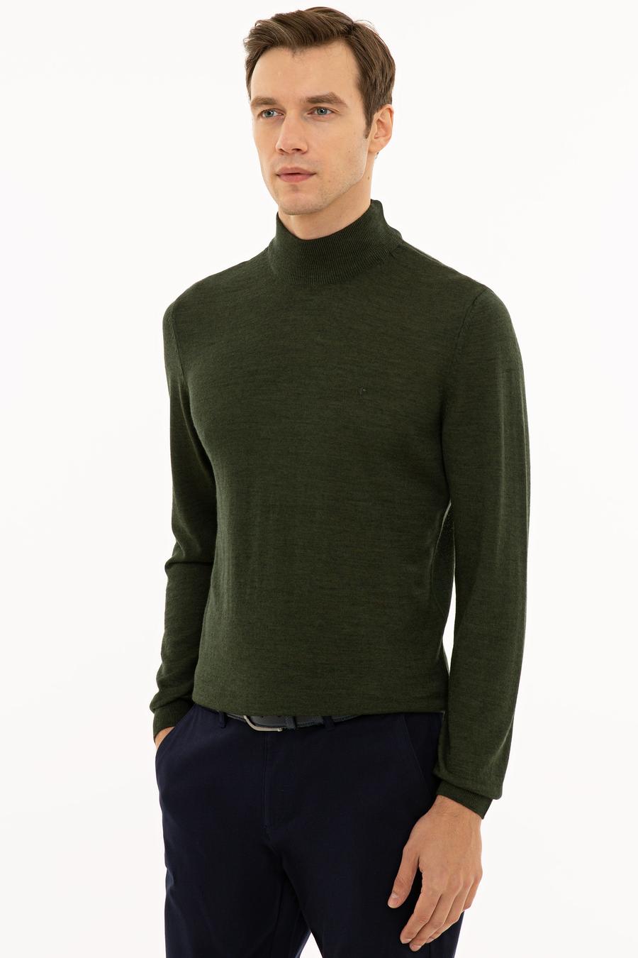 Haki Slim Fit Yarım Balıkçı Basic Triko Kazak - 50229754081