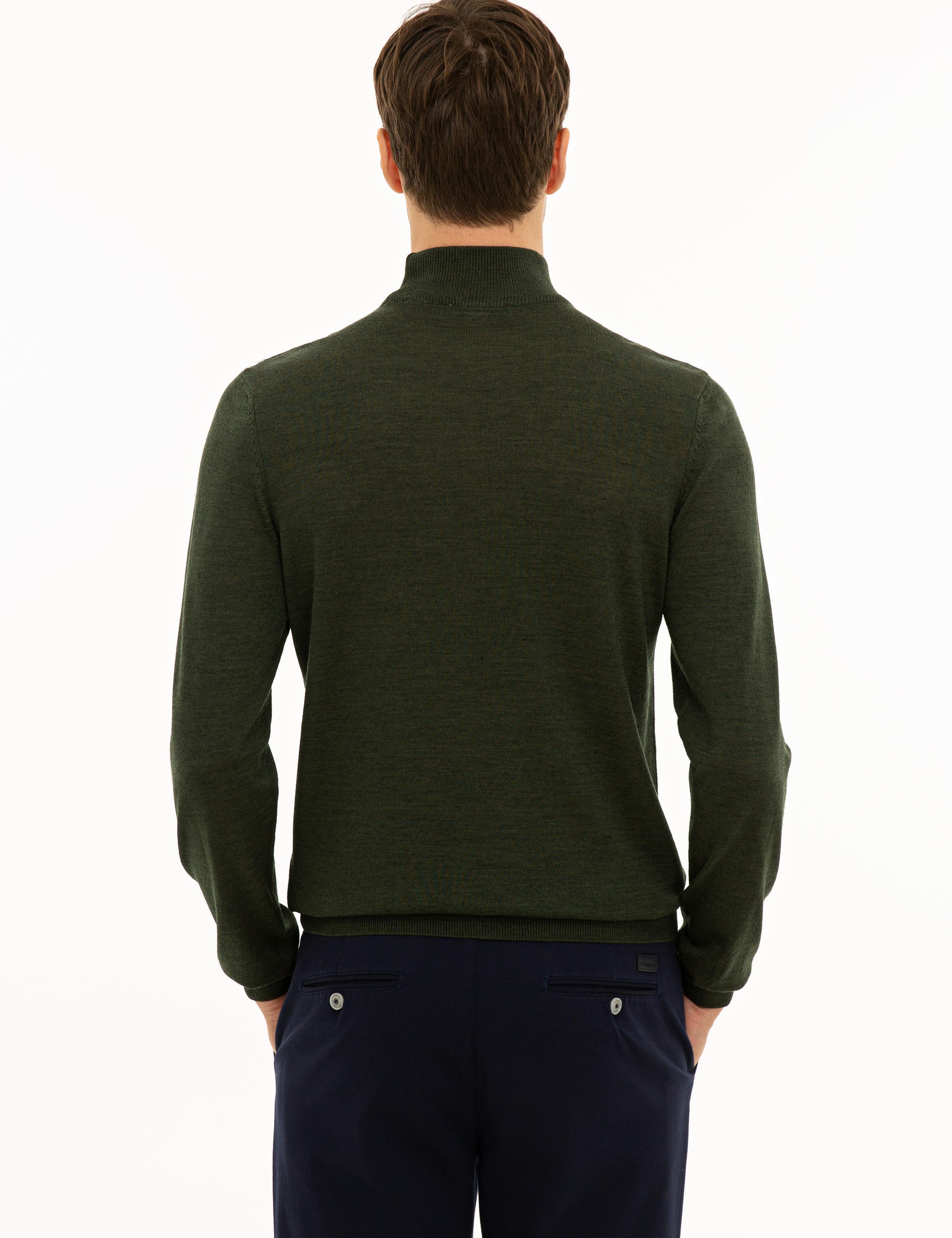 Haki Slim Fit Yarım Balıkçı Basic Triko Kazak - 50229754081