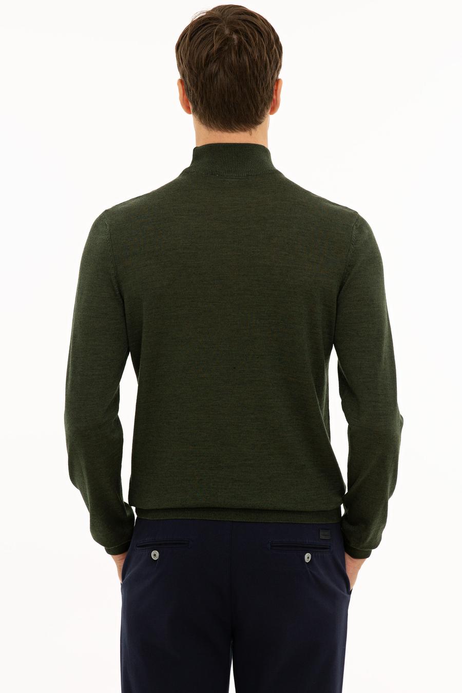 Haki Slim Fit Yarım Balıkçı Basic Triko Kazak - 50229754081