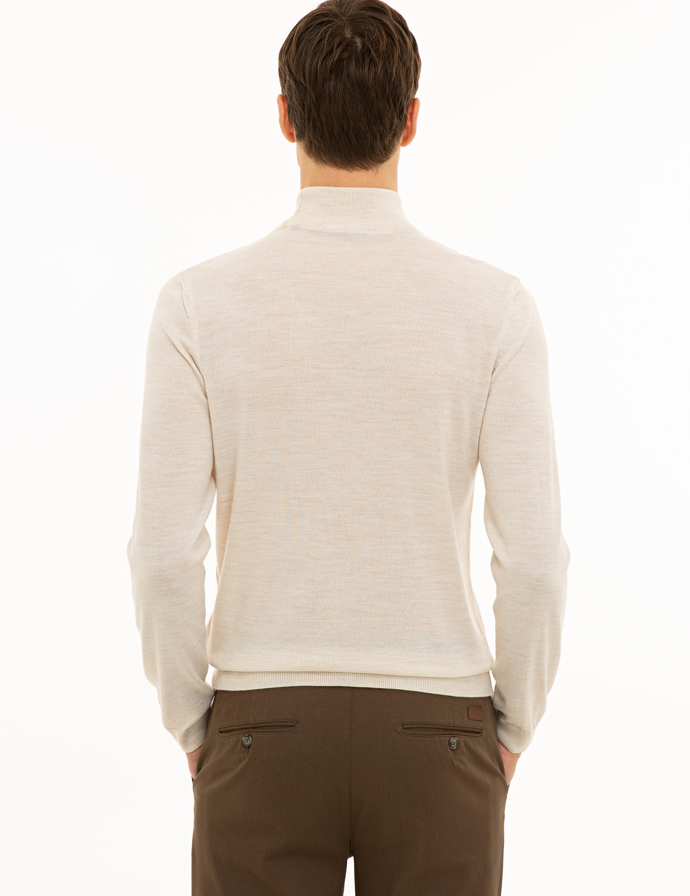 Bej Slim Fit Yarım Balıkçı Basic Triko Kazak - 50229754049