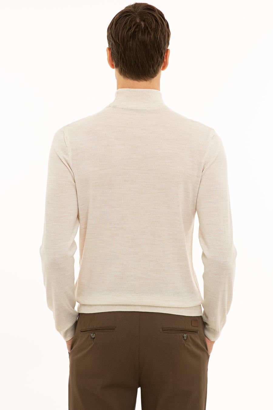 Bej Slim Fit Yarım Balıkçı Basic Triko Kazak - 50229754049
