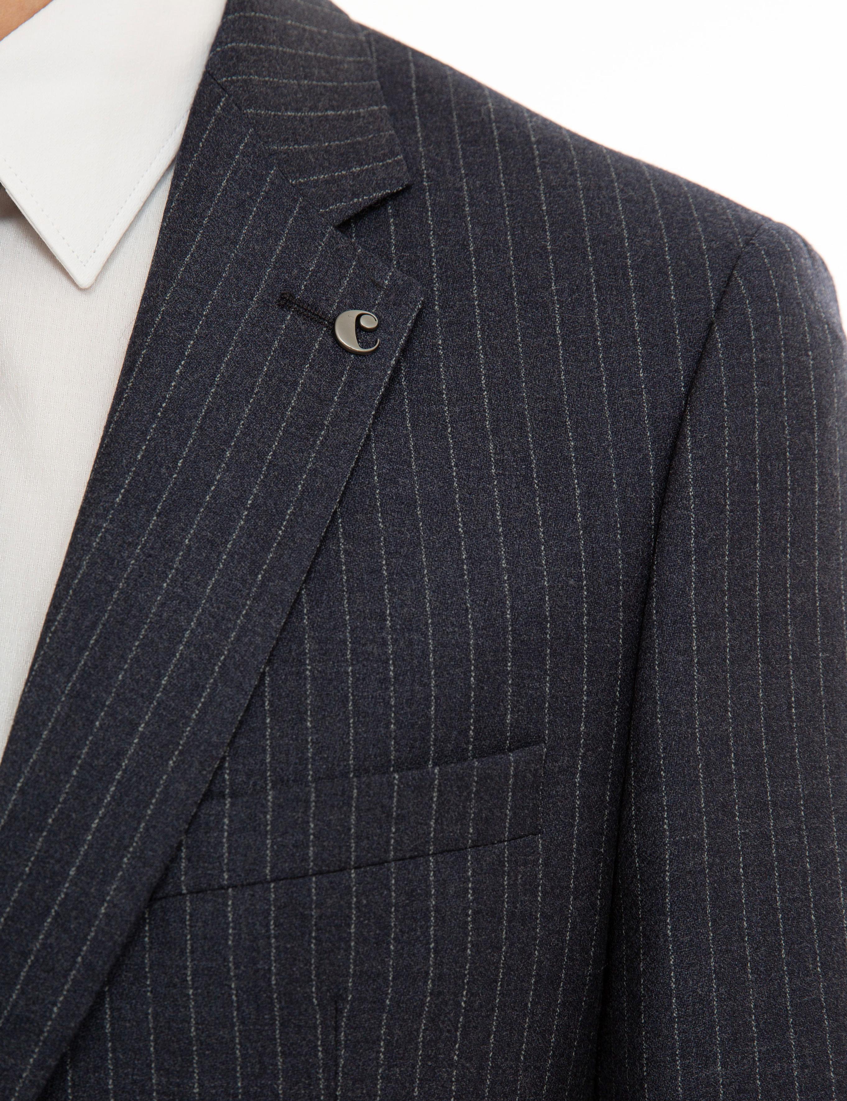 İndigo Slim Fit %100 Yün Çizgili Ceket - 50230576002