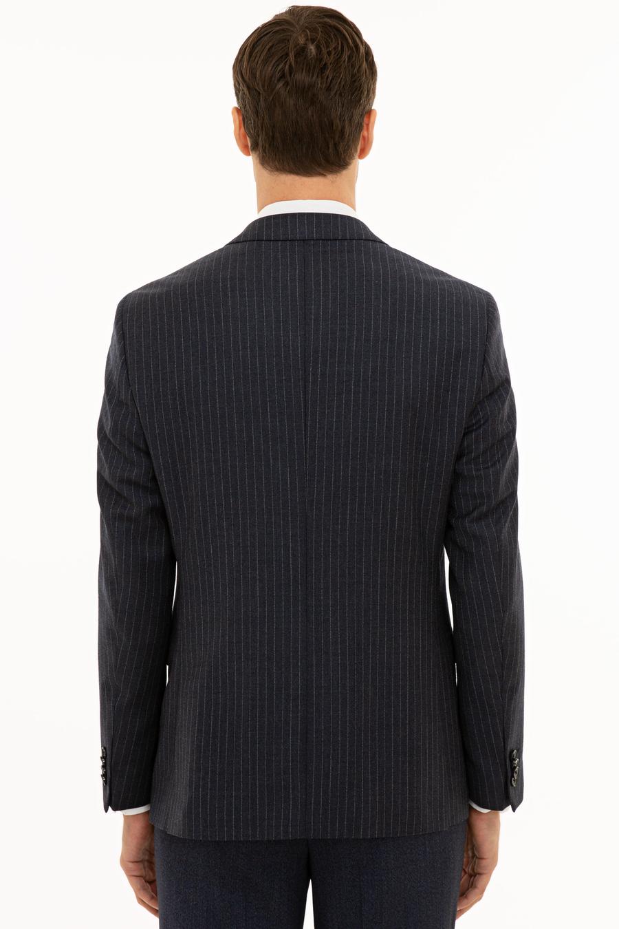 İndigo Slim Fit %100 Yün Çizgili Ceket - 50230576002